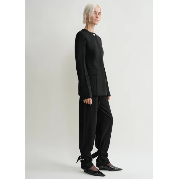 Totême Collarless cinched jacket in Black - Jackets - Scandinavian Minimalist Luxury at Luxury Shoes 