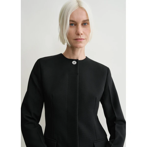 Totême Collarless cinched jacket in Black - Jackets - Scandinavian Minimalist Luxury at Luxury Shoes 