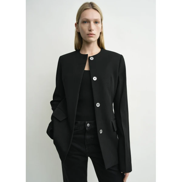 Totême Collarless evening jacket in Black - Jackets - Scandinavian Minimalist Luxury at Luxury Shoes 