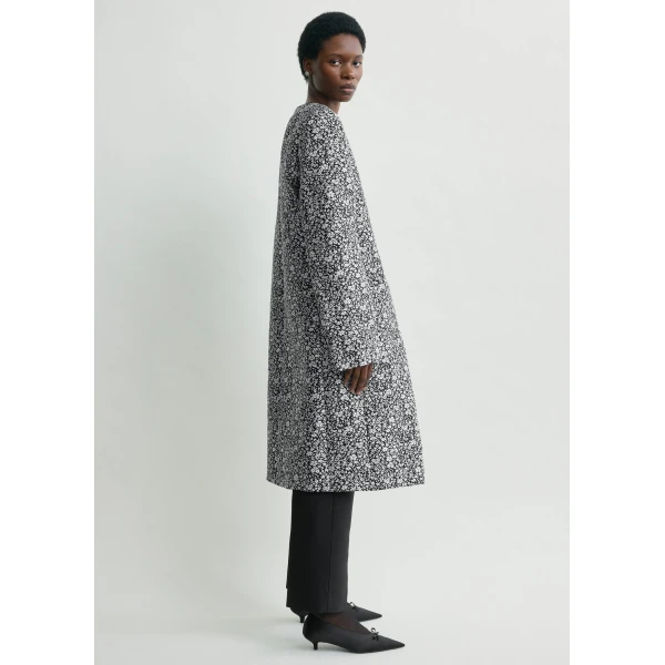 Totême Collarless floral coat in White / Black - Coats - Scandinavian Minimalist Luxury at Luxury Shoes 