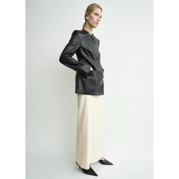 Totême Collarless leather jacket in Black - Jackets - Scandinavian Minimalist Luxury at Luxury Shoes 