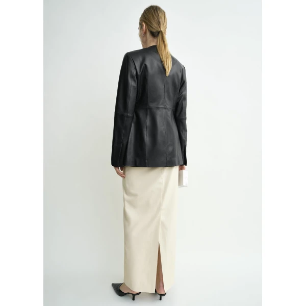 Totême Collarless leather jacket in Black - Jackets - Scandinavian Minimalist Luxury at Luxury Shoes 