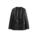 Totême Collarless leather jacket in Black - Jackets - Scandinavian Minimalist Luxury at Luxury Shoes 