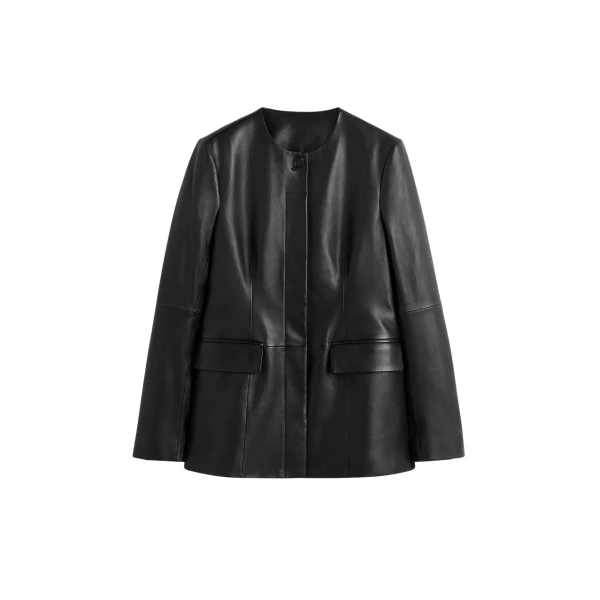 Totême Collarless leather jacket in Black - Jackets - Scandinavian Minimalist Luxury at Luxury Shoes 