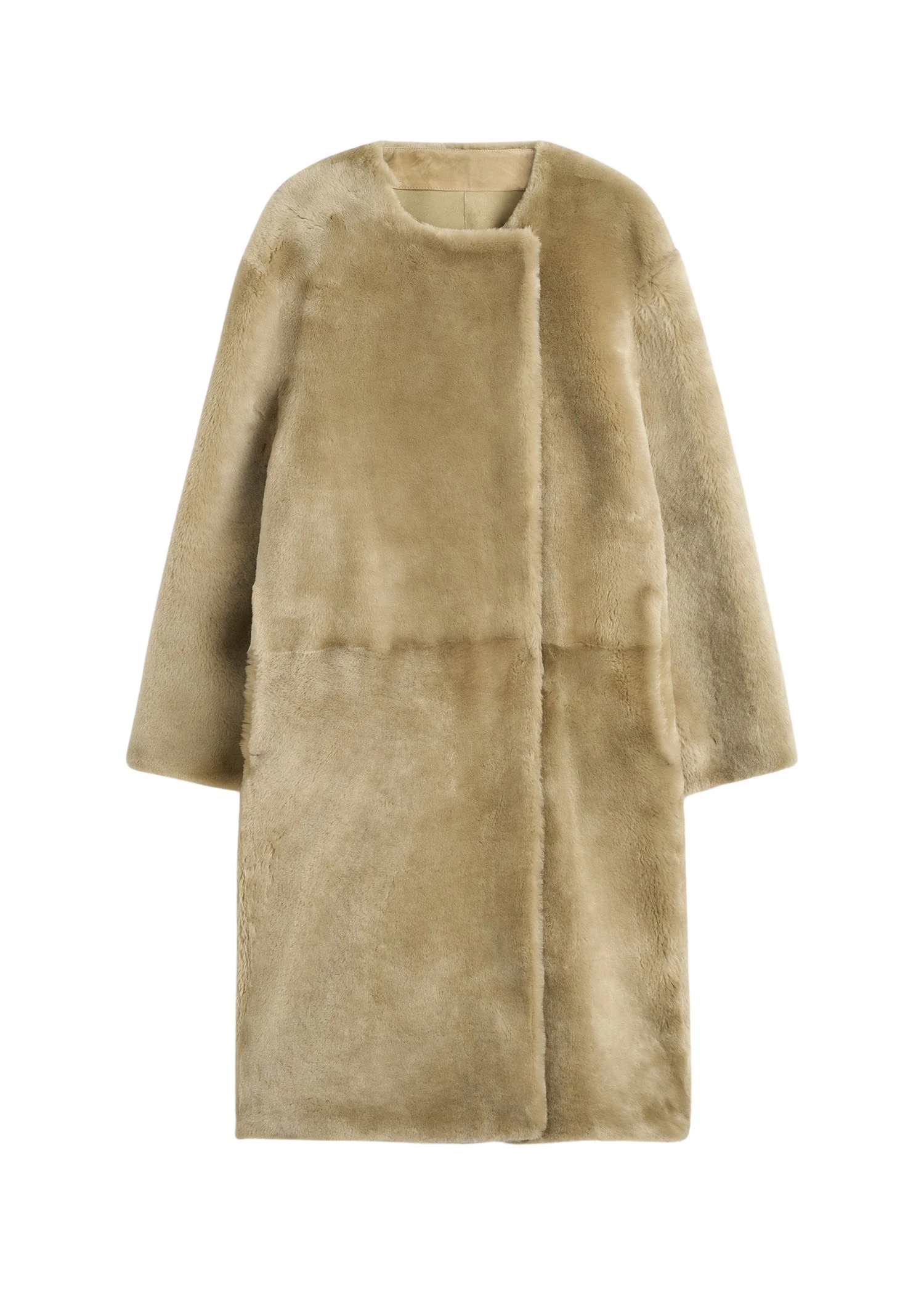 Toteme-Collarless-shearling-coat-in-Rye47213_nobg Totême Collarless shearling coat in Rye - Coats - Scandinavian Minimalist Luxury at Luxury Shoes
