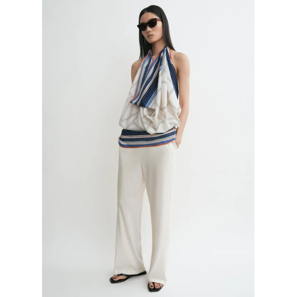 Totême Collector sarong ecru/navy in Ecru-navy - Beachwear - Scandinavian Minimalist Luxury at Luxury Shoes 