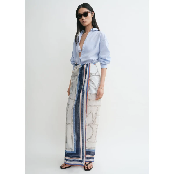 Totême Collector sarong ecru/navy in Ecru-navy - Beachwear - Scandinavian Minimalist Luxury at Luxury Shoes 