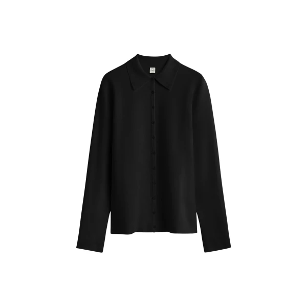 Totême Compact knit buttoned top in Black - Knitwear - Scandinavian Minimalist Luxury at Luxury Shoes 