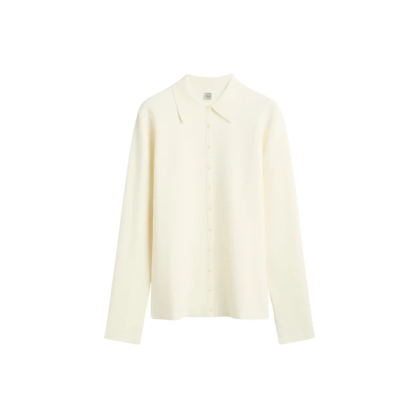 Totême Compact knit buttoned top in White - Knitwear - Scandinavian Minimalist Luxury at Luxury Shoes 