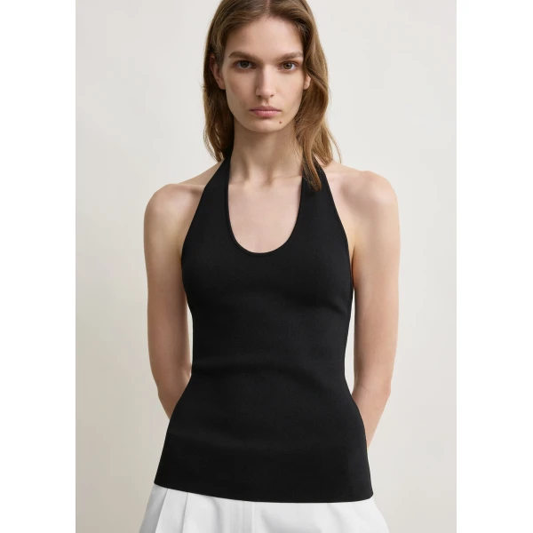 Totême Compact knit halter top in Black - Tops - Scandinavian Minimalist Luxury at Luxury Shoes 