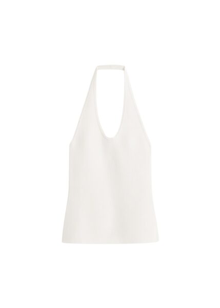 Totême Compact knit halter top in Optic white - Tops - Scandinavian Minimalist Luxury at Luxury Shoes 