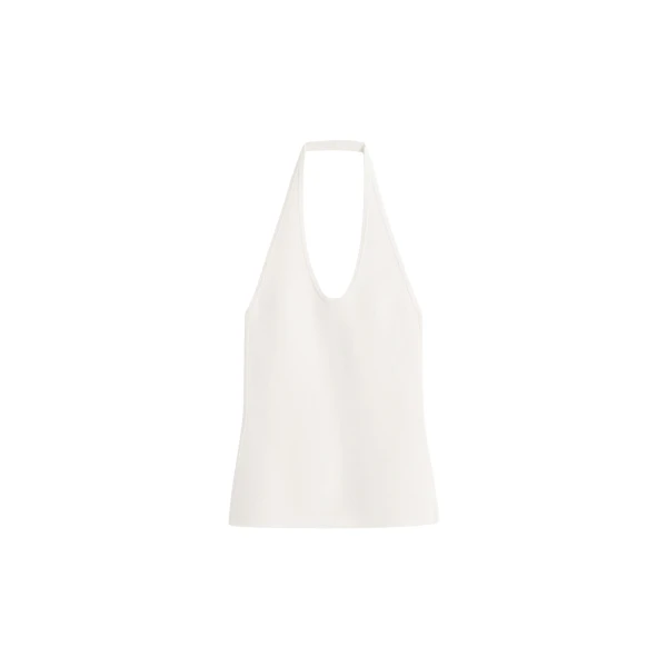Totême Compact knit halter top in Optic white - Tops - Scandinavian Minimalist Luxury at Luxury Shoes 