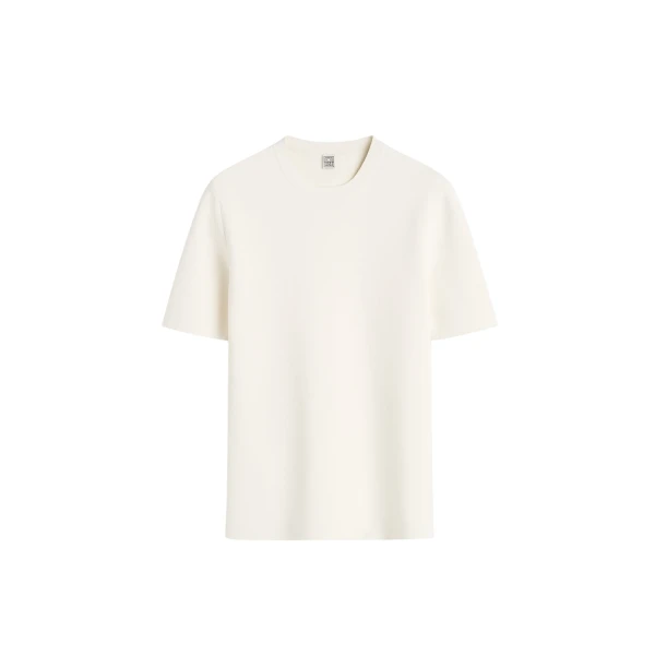 Totême Compact knit tee in Optic white - Knitwear - Scandinavian Minimalist Luxury at Luxury Shoes 