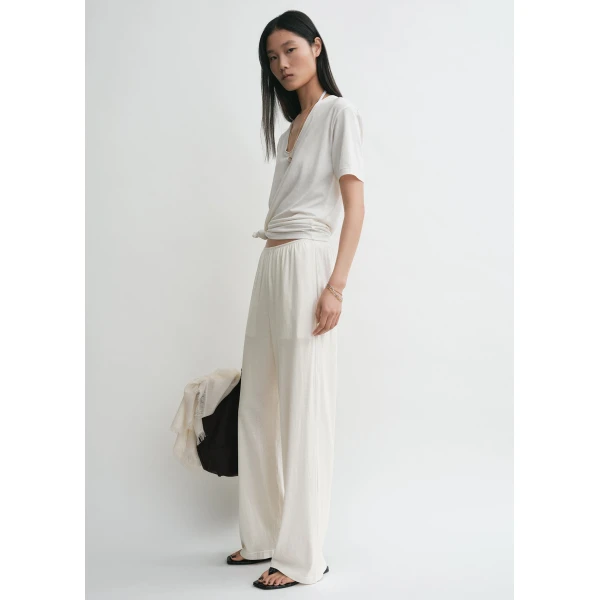 Totême Cotton silk pj bottoms in Off-white - Pants - Scandinavian Minimalist Luxury at Luxury Shoes 