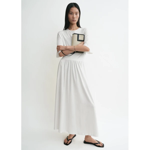 Totême Cotton silk tee dress in Off-white - Dresses - Scandinavian Minimalist Luxury at Luxury Shoes 