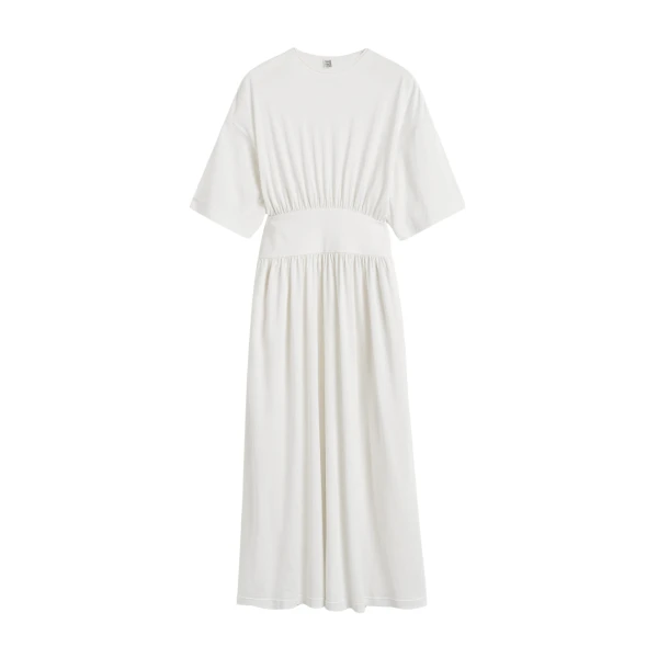 Totême Cotton silk tee dress in Off-white - Dresses - Scandinavian Minimalist Luxury at Luxury Shoes 