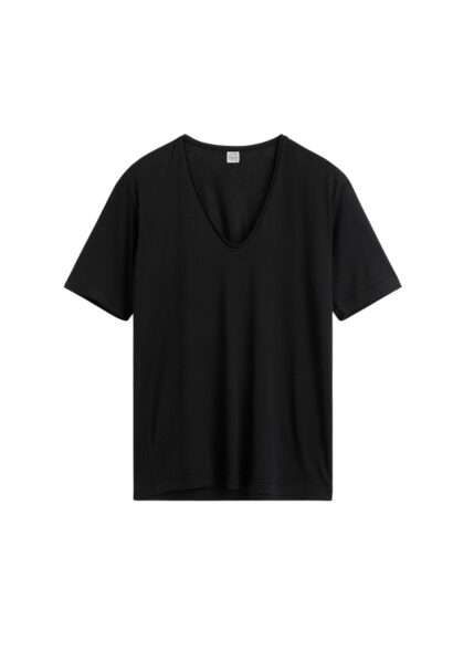 Totême Cotton silk tee in Black - Tops - Scandinavian Minimalist Luxury at Luxury Shoes 