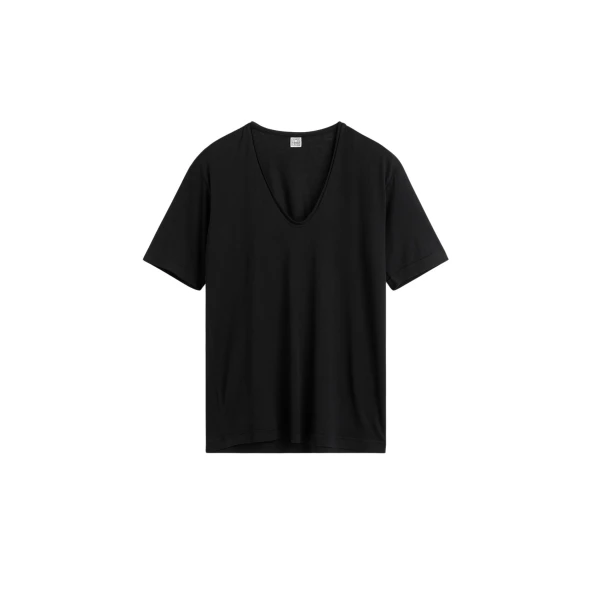 Totême Cotton silk tee in Black - Tops - Scandinavian Minimalist Luxury at Luxury Shoes 