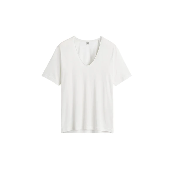 Totême Cotton silk tee in Off-white - Tops - Scandinavian Minimalist Luxury at Luxury Shoes 