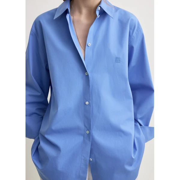 Totême Cotton summer shirt in Cornflower - Tops - Scandinavian Minimalist Luxury at Luxury Shoes 