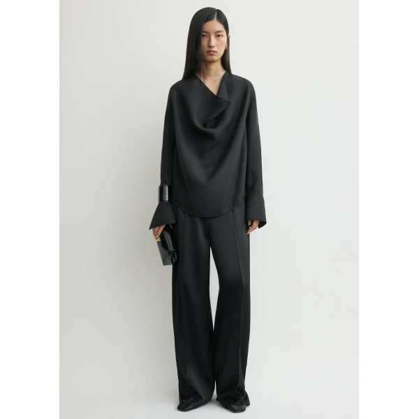 Totême Cowl blouse in Black - Tops - Scandinavian Minimalist Luxury at Luxury Shoes 