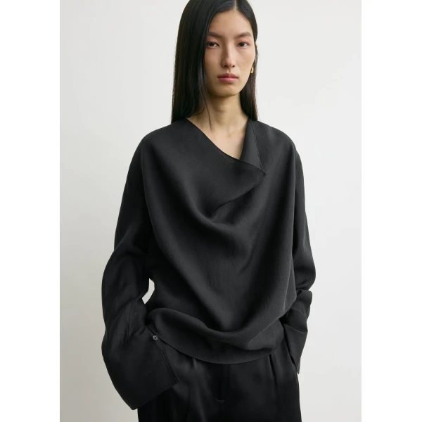 Totême Cowl blouse in Black - Tops - Scandinavian Minimalist Luxury at Luxury Shoes 