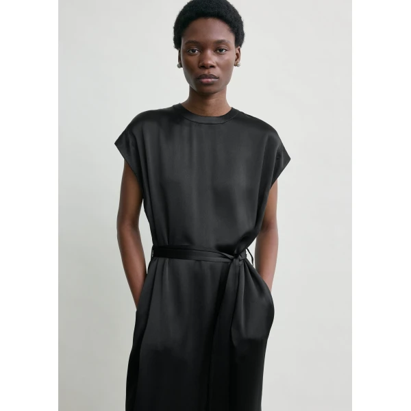 Totême Crew satin dress in Black - Dresses - Scandinavian Minimalist Luxury at Luxury Shoes 