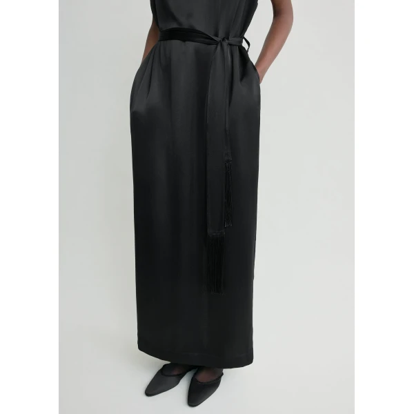 Totême Crew satin dress in Black - Dresses - Scandinavian Minimalist Luxury at Luxury Shoes 