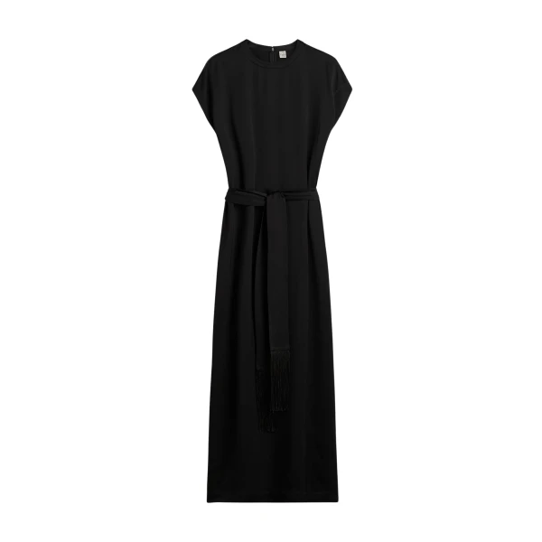 Totême Crew satin dress in Black - Dresses - Scandinavian Minimalist Luxury at Luxury Shoes 