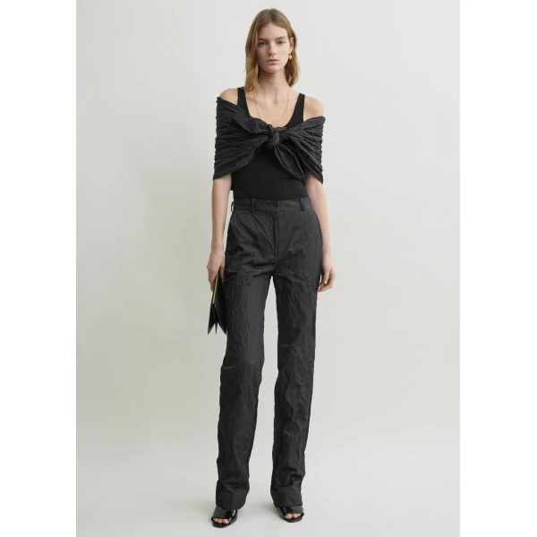 Totême Crinkled cotton trousers in Black - Pants - Scandinavian Minimalist Luxury at Luxury Shoes 