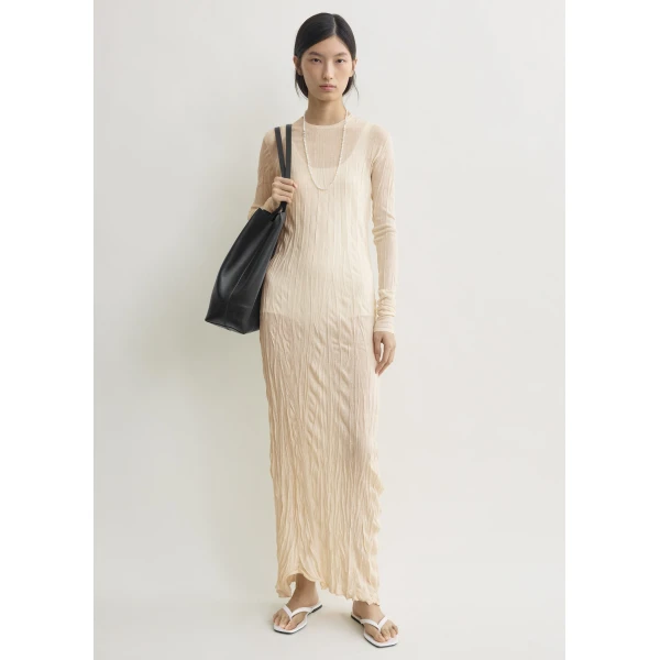 Totême Crinkled knit long-sleeve dress in Pale apricot - Dresses - Scandinavian Minimalist Luxury at Luxury Shoes 