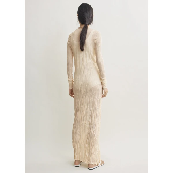 Totême Crinkled knit long-sleeve dress in Pale apricot - Dresses - Scandinavian Minimalist Luxury at Luxury Shoes 