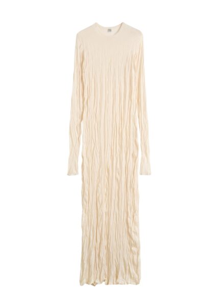 Totême Crinkled knit long-sleeve dress in Pale apricot - Dresses - Scandinavian Minimalist Luxury at Luxury Shoes 