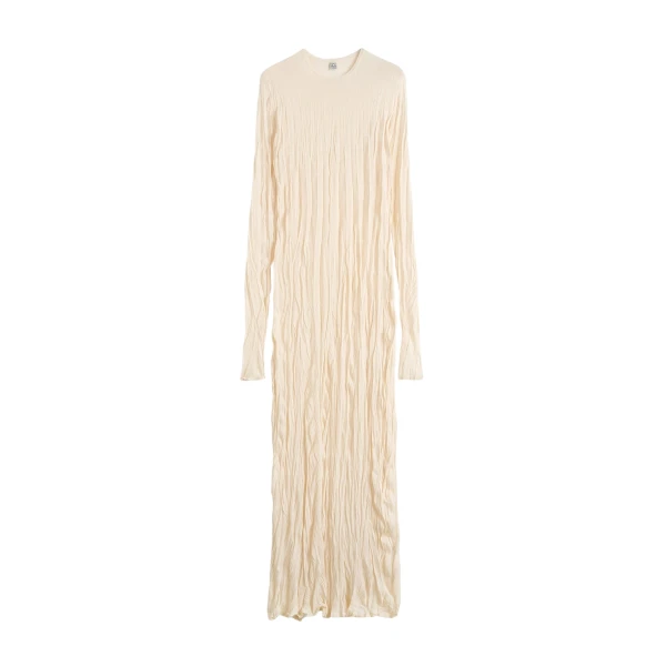 Totême Crinkled knit long-sleeve dress in Pale apricot - Dresses - Scandinavian Minimalist Luxury at Luxury Shoes 