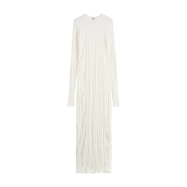Totême Crinkled knit long-sleeve dress in White - Dresses - Scandinavian Minimalist Luxury at Luxury Shoes 