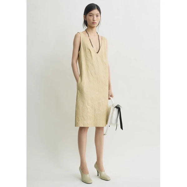 Totême Crinkled leather dress in Champagne - Dresses - Scandinavian Minimalist Luxury at Luxury Shoes 