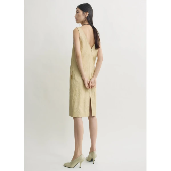 Totême Crinkled leather dress in Champagne - Dresses - Scandinavian Minimalist Luxury at Luxury Shoes 