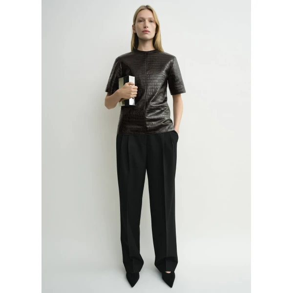 Totême Croco-embossed tee in Dark brown - Tops - Scandinavian Minimalist Luxury at Luxury Shoes 