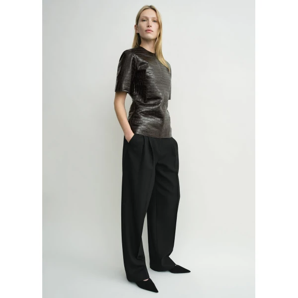 Totême Croco-embossed tee in Dark brown - Tops - Scandinavian Minimalist Luxury at Luxury Shoes 