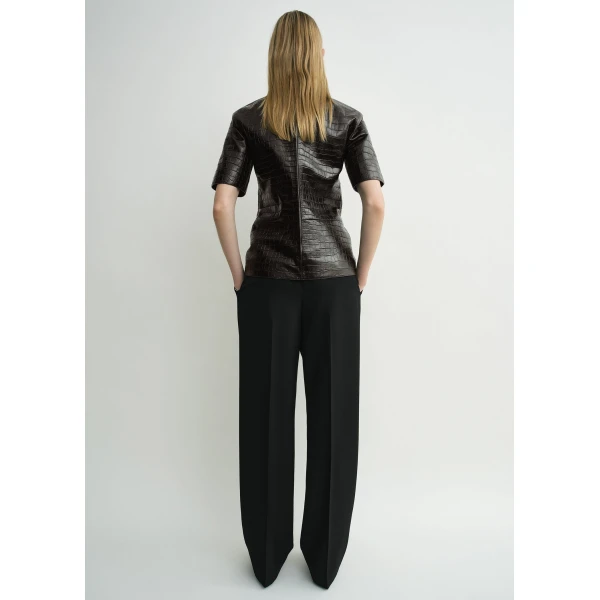 Totême Croco-embossed tee in Dark brown - Tops - Scandinavian Minimalist Luxury at Luxury Shoes 
