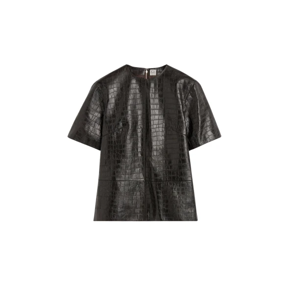 Totême Croco-embossed tee in Dark brown - Tops - Scandinavian Minimalist Luxury at Luxury Shoes 
