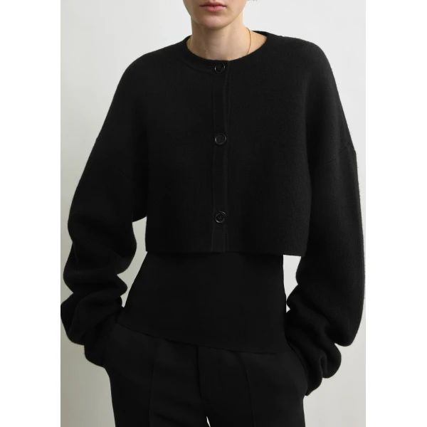 Totême Cropped oversized cardigan in Black - Knitwear - Scandinavian Minimalist Luxury at Luxury Shoes 