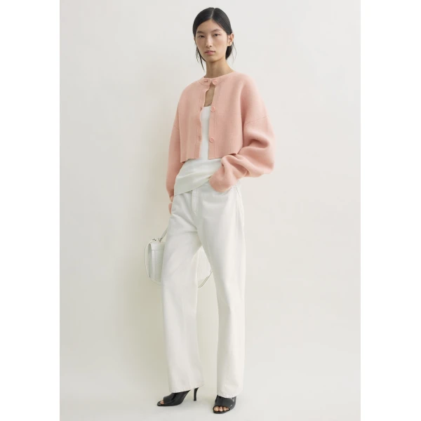 Totême Cropped oversized cardigan in Flamingo - Knitwear - Scandinavian Minimalist Luxury at Luxury Shoes 