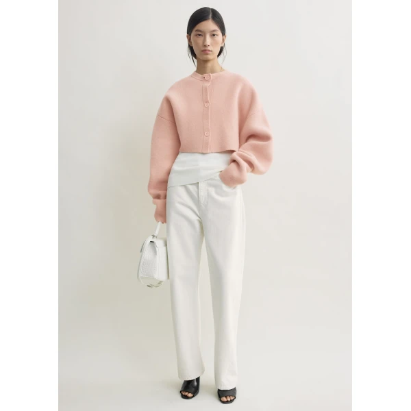 Totême Cropped oversized cardigan in Flamingo - Knitwear - Scandinavian Minimalist Luxury at Luxury Shoes 