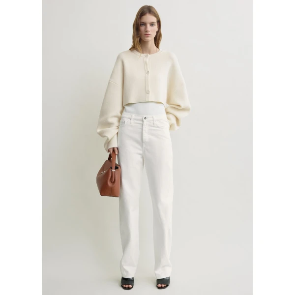 Totême Cropped oversized cardigan in Milk - Knitwear - Scandinavian Minimalist Luxury at Luxury Shoes 