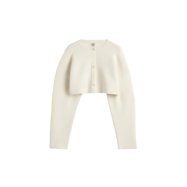 Totême Cropped oversized cardigan in Milk - Knitwear - Scandinavian Minimalist Luxury at Luxury Shoes 