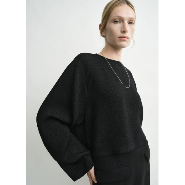 Totême Cropped sablé blouse in Black - Tops - Scandinavian Minimalist Luxury at Luxury Shoes 