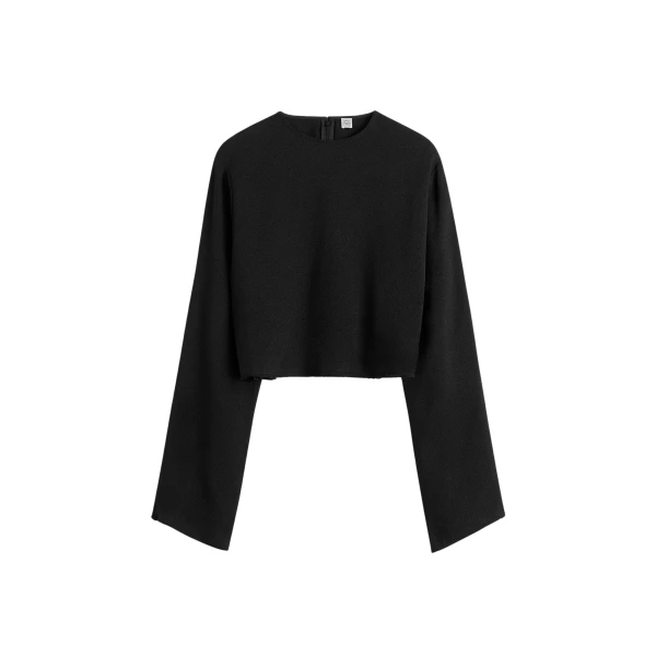 Totême Cropped sablé blouse in Black - Tops - Scandinavian Minimalist Luxury at Luxury Shoes 
