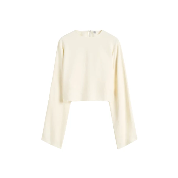 Totême Cropped sablé blouse in Macadamia - Tops - Scandinavian Minimalist Luxury at Luxury Shoes 