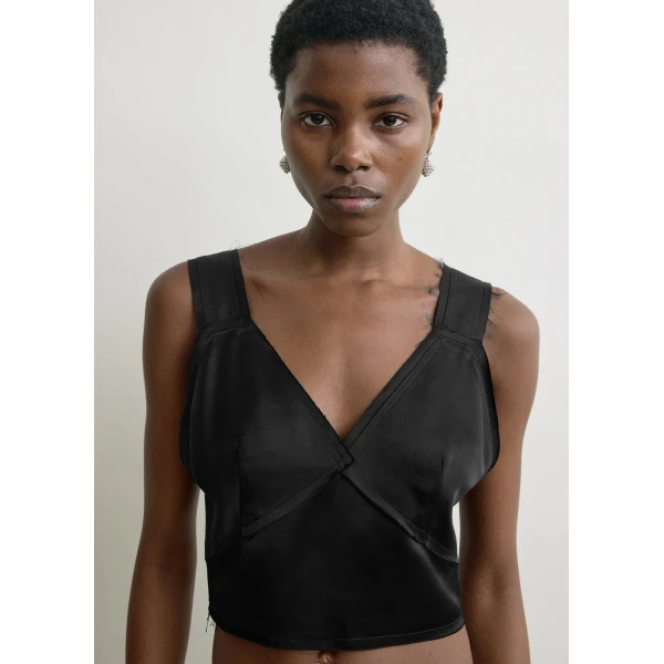 Totême Cropped satin camisole in Black - Tops - Scandinavian Minimalist Luxury at Luxury Shoes 